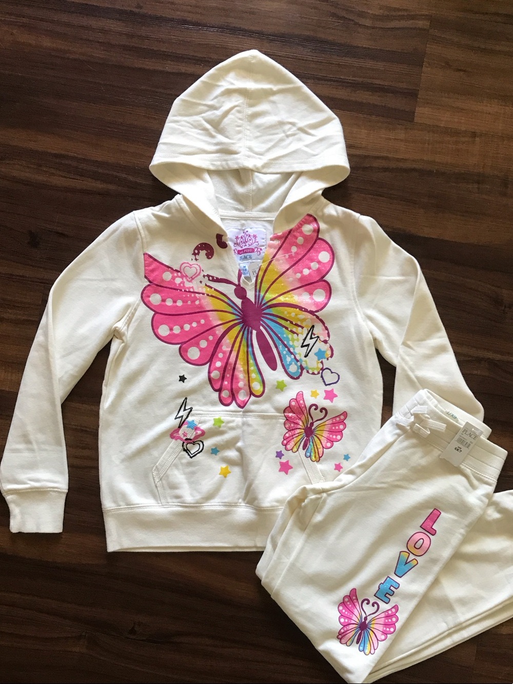 Childrens Place Sz M Girls Printed Hoodie Joggers Lounge Sweat Suit Matching Set